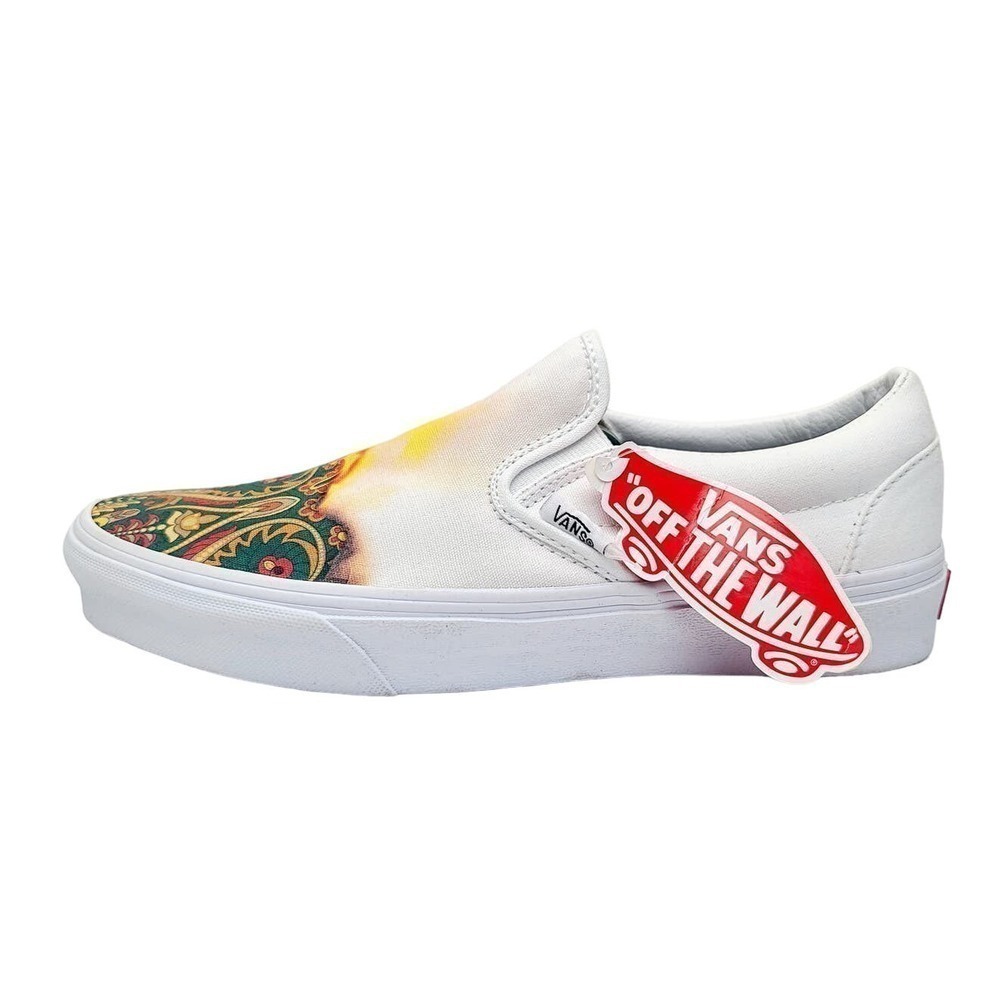 VANS Classic Slip On Big Reveal Skate Shoe White Paisley Sneakers Women's 6